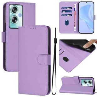 For OPPO A79 5G Global Skin Feel Solid Color Leather Phone Case with Lanyard(Lavender Purple)