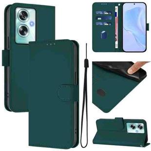 For OPPO A79 5G Global Skin Feel Solid Color Leather Phone Case with Lanyard(Dark Green)