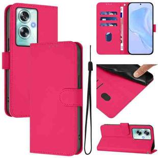 For OPPO A79 5G Global Skin Feel Solid Color Leather Phone Case with Lanyard(Rose Red)