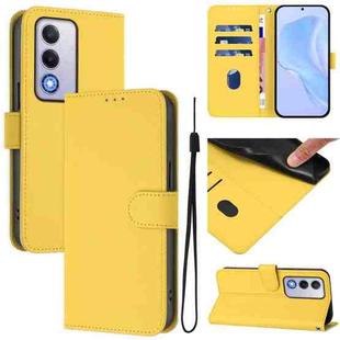 For OPPO A80 5G EU Skin Feel Solid Color Leather Phone Case with Lanyard(Lemon Yellow)