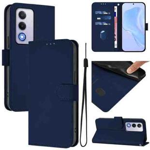 For OPPO A80 5G EU Skin Feel Solid Color Leather Phone Case with Lanyard(Navy Blue)