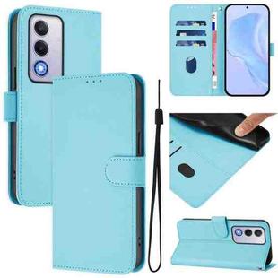 For OPPO A80 5G EU Skin Feel Solid Color Leather Phone Case with Lanyard(Sky Blue)