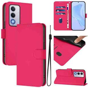 For OPPO A80 5G EU Skin Feel Solid Color Leather Phone Case with Lanyard(Rose Red)