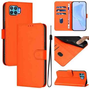 For OPPO F17 Pro Skin Feel Solid Color Leather Phone Case with Lanyard(Orange)