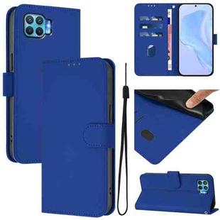 For OPPO F17 Pro Skin Feel Solid Color Leather Phone Case with Lanyard(Dark Blue)