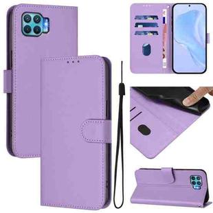 For OPPO F17 Pro Skin Feel Solid Color Leather Phone Case with Lanyard(Lavender Purple)