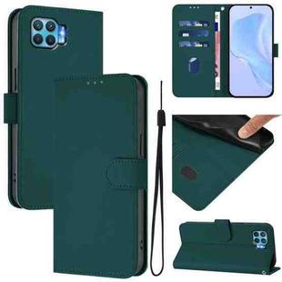 For OPPO F17 Pro Skin Feel Solid Color Leather Phone Case with Lanyard(Dark Green)