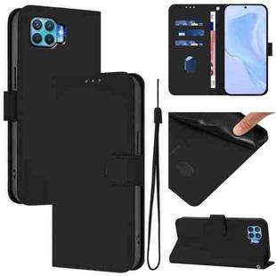 For OPPO F17 Pro Skin Feel Solid Color Leather Phone Case with Lanyard(Black)