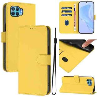 For OPPO F17 Pro Skin Feel Solid Color Leather Phone Case with Lanyard(Lemon Yellow)