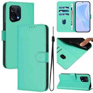 For OPPO Find X5 Skin Feel Solid Color Leather Phone Case with Lanyard(Green)