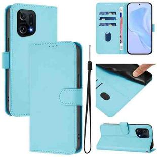 For OPPO Find X5 Skin Feel Solid Color Leather Phone Case with Lanyard(Sky Blue)