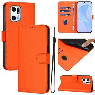 For OPPO Find X5 Pro Skin Feel Solid Color Leather Phone Case with Lanyard(Orange)