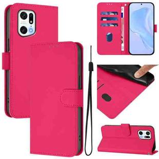 For OPPO Find X5 Pro Skin Feel Solid Color Leather Phone Case with Lanyard(Rose Red)