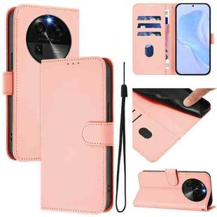 For OPPO Find X6 Skin Feel Solid Color Leather Phone Case with Lanyard(Pink)