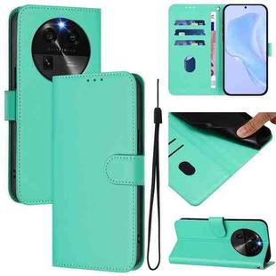 For OPPO Find X6 Skin Feel Solid Color Leather Phone Case with Lanyard(Green)