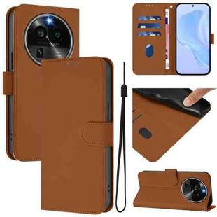 For OPPO Find X6 Pro Skin Feel Solid Color Leather Phone Case with Lanyard(Brown)