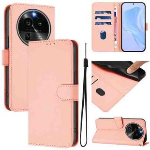 For OPPO Find X6 Pro Skin Feel Solid Color Leather Phone Case with Lanyard(Pink)