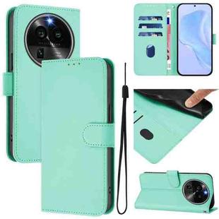 For OPPO Find X6 Pro Skin Feel Solid Color Leather Phone Case with Lanyard(Mint Green)