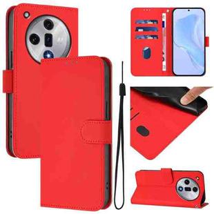 For OPPO Find X7 Skin Feel Solid Color Leather Phone Case with Lanyard(Red)