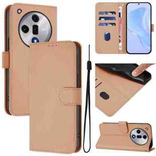 For OPPO Find X7 Skin Feel Solid Color Leather Phone Case with Lanyard(Nude)