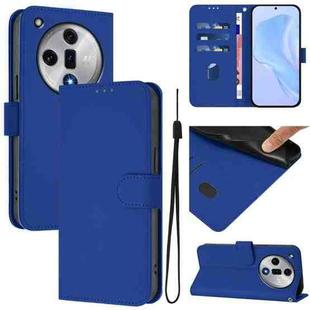 For OPPO Find X7 Skin Feel Solid Color Leather Phone Case with Lanyard(Dark Blue)