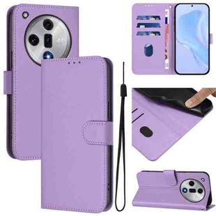 For OPPO Find X7 Skin Feel Solid Color Leather Phone Case with Lanyard(Lavender Purple)