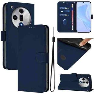 For OPPO Find X7 Skin Feel Solid Color Leather Phone Case with Lanyard(Navy Blue)