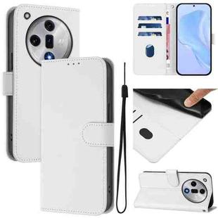 For OPPO Find X7 Skin Feel Solid Color Leather Phone Case with Lanyard(White)