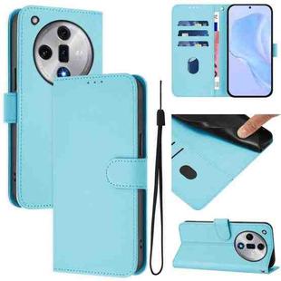 For OPPO Find X7 Skin Feel Solid Color Leather Phone Case with Lanyard(Sky Blue)