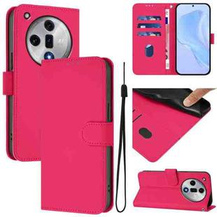 For OPPO Find X7 Skin Feel Solid Color Leather Phone Case with Lanyard(Rose Red)