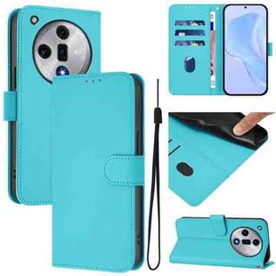 For OPPO Find X7 Skin Feel Solid Color Leather Phone Case with Lanyard(Lake Blue)