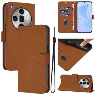 For OPPO Find X7 Ultra Skin Feel Solid Color Leather Phone Case with Lanyard(Brown)