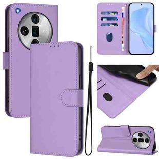 For OPPO Find X7 Ultra Skin Feel Solid Color Leather Phone Case with Lanyard(Lavender Purple)