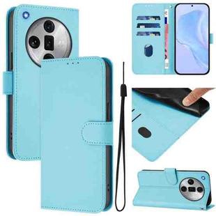 For OPPO Find X7 Ultra Skin Feel Solid Color Leather Phone Case with Lanyard(Sky Blue)