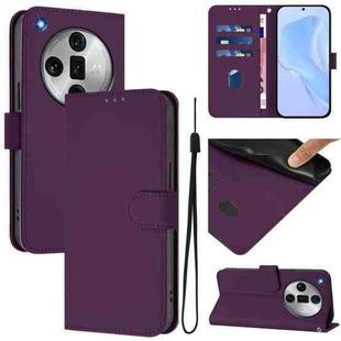 For OPPO Find X7 Ultra Skin Feel Solid Color Leather Phone Case with Lanyard(Violet)