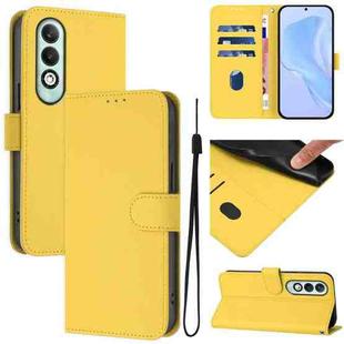 For OPPO K12x 5G Global Skin Feel Solid Color Leather Phone Case with Lanyard(Lemon Yellow)