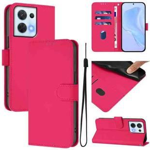 For OPPO Reno8 5G Skin Feel Solid Color Leather Phone Case with Lanyard(Rose Red)