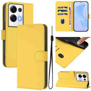 For OPPO Reno8 Pro 5G Global Skin Feel Solid Color Leather Phone Case with Lanyard(Lemon Yellow)