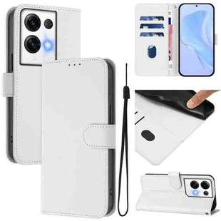 For OPPO Reno8 Pro 5G Global Skin Feel Solid Color Leather Phone Case with Lanyard(White)