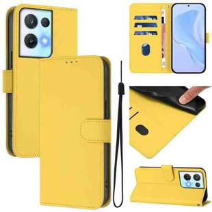 For OPPO Reno8 Pro 5G Skin Feel Solid Color Leather Phone Case with Lanyard(Lemon Yellow)