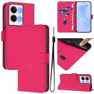 For OPPO Reno9 5G / Reno9 Pro 5G Skin Feel Solid Color Leather Phone Case with Lanyard(Rose Red)