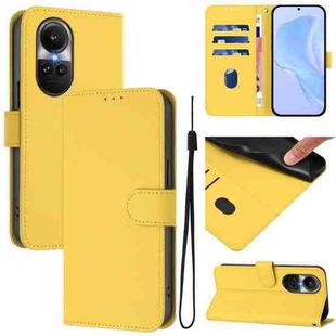 For OPPO Reno10 Global Skin Feel Solid Color Leather Phone Case with Lanyard(Lemon Yellow)