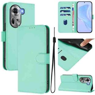 For OPPO Reno11 5G Global Skin Feel Solid Color Leather Phone Case with Lanyard(Mint Green)