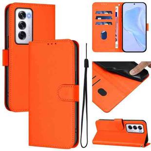 For OPPO Reno12 5G Global Skin Feel Solid Color Leather Phone Case with Lanyard(Orange)