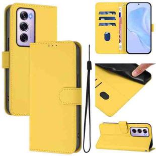 For OPPO Reno12 Pro 5G Global Skin Feel Solid Color Leather Phone Case with Lanyard(Lemon Yellow)