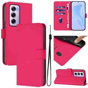 For OPPO Reno12 Pro 5G Global Skin Feel Solid Color Leather Phone Case with Lanyard(Rose Red)