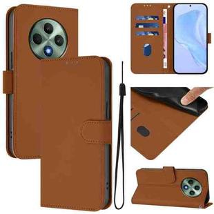 For OPPO Reno12 F Global Skin Feel Solid Color Leather Phone Case with Lanyard(Brown)