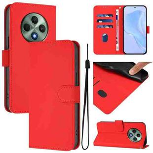 For OPPO Reno12 F Global Skin Feel Solid Color Leather Phone Case with Lanyard(Red)