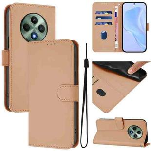 For OPPO Reno12 F Global Skin Feel Solid Color Leather Phone Case with Lanyard(Nude)