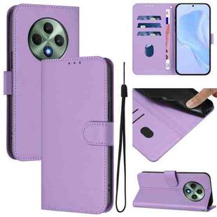 For OPPO Reno12 F Global Skin Feel Solid Color Leather Phone Case with Lanyard(Lavender Purple)